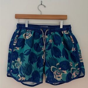 Maamgic Mens Medium Blue Floral Print Swim Shorts